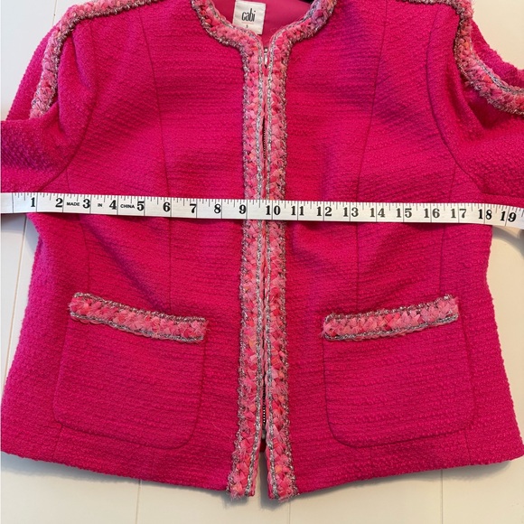 Cabi Fuchsia Tweed Zip-Front Jacket | Padded Shoulders | Size S | $269 Retail - Picture 9 of 9